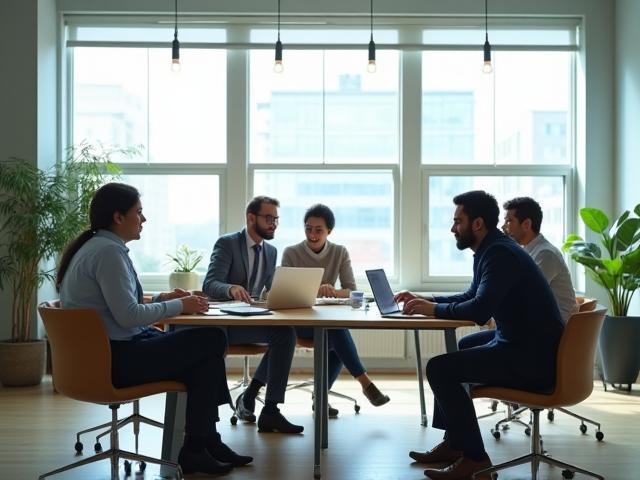 Equipo diverso trabajando en un entorno de oficina moderno